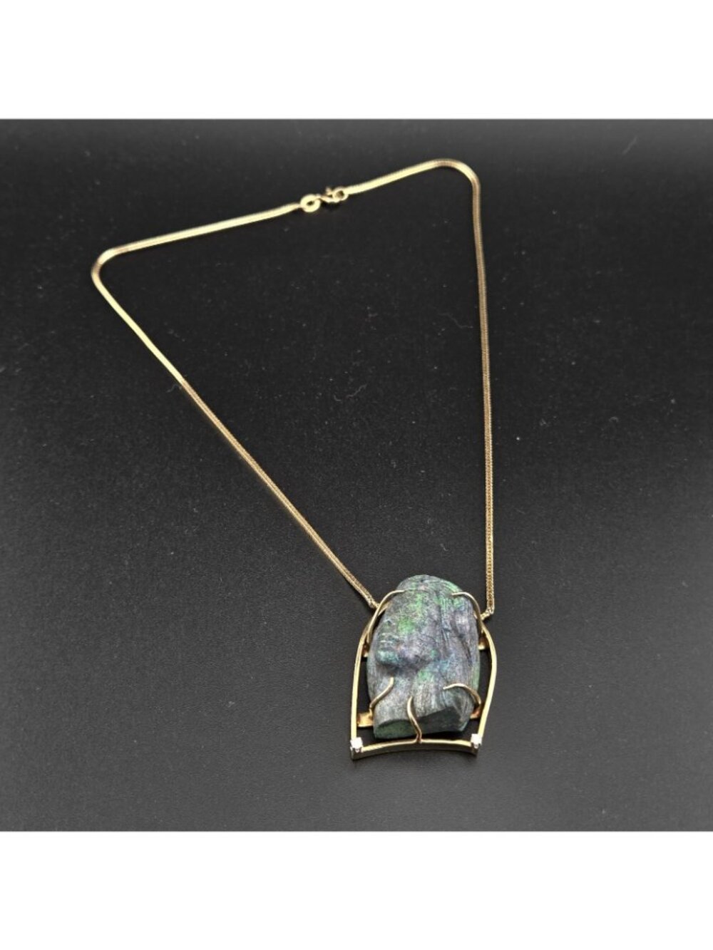Vtg 14K Gold Carved Opal Female Face Diamond Necklace 22.42g Bust Figural 585 - Picture 12 of 16